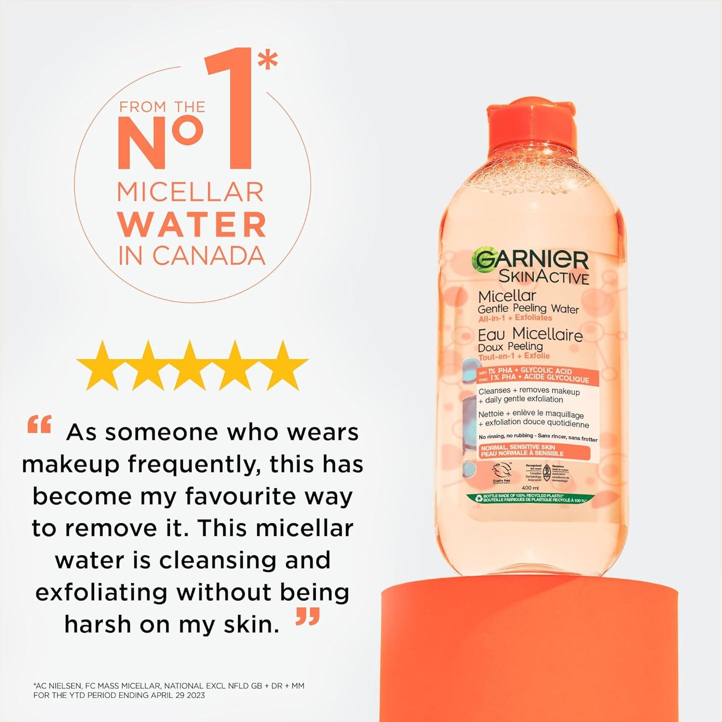 Garnier Gentle Peeling Micellar Water and Face Cleanser, with 1% PHA and Glycolic Acid, Face Exfoliant, Facial Cleanser and Makeup Remover, 400ml