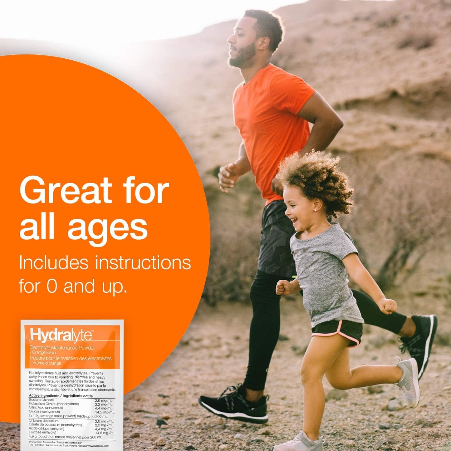 Hydralyte 电解质补水粉,橙色,10 片装