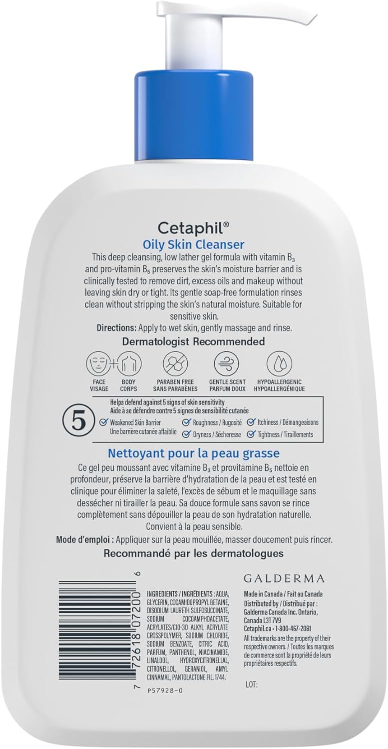 Cetaphil Oily Skin Cleanser (500ml) - Gentle Foaming Daily Facial Cleanser, Ideal Face Wash for Sensitive, Acne Prone, Combination to Oily Skin, Dermatologist Recommended