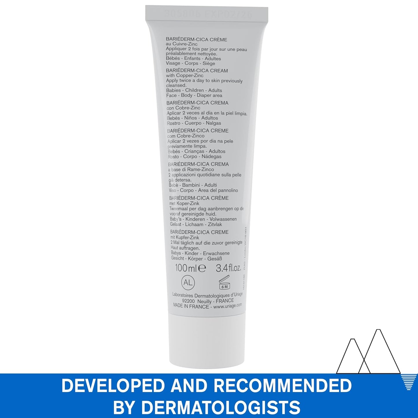 Uriage Bariederm-CICA Repair Cream With Copper-Zinc - Multi-purpose Cream Limiting Marks For Weakened & Irritated Skin - Face & Body Moisturizer For The Whole Family - 100ml