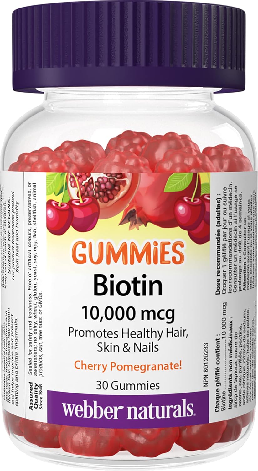 Webber Naturals Apple Cider Vinegar Gummy, 200 mg with The Mother, 90 Gummies, Antioxidants Support & Biotin 10,000 mcg, 30 Gummies, Supports Healthy Hair, Skin & Nails, Energy Metabolism, Vegan