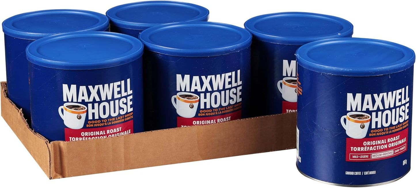 麦斯威尔中度原味烘焙咖啡粉,864 克罐装(6 罐装)