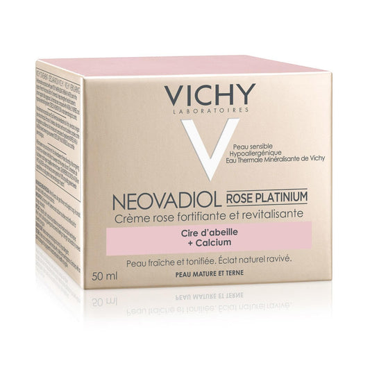 薇姿玫瑰光彩面霜,Neovadiol 玫瑰铂金强化焕活玫瑰调理霜,适合成熟肌肤,含钙、蜂蜡和玫瑰提取物,低过敏性,50 毫升