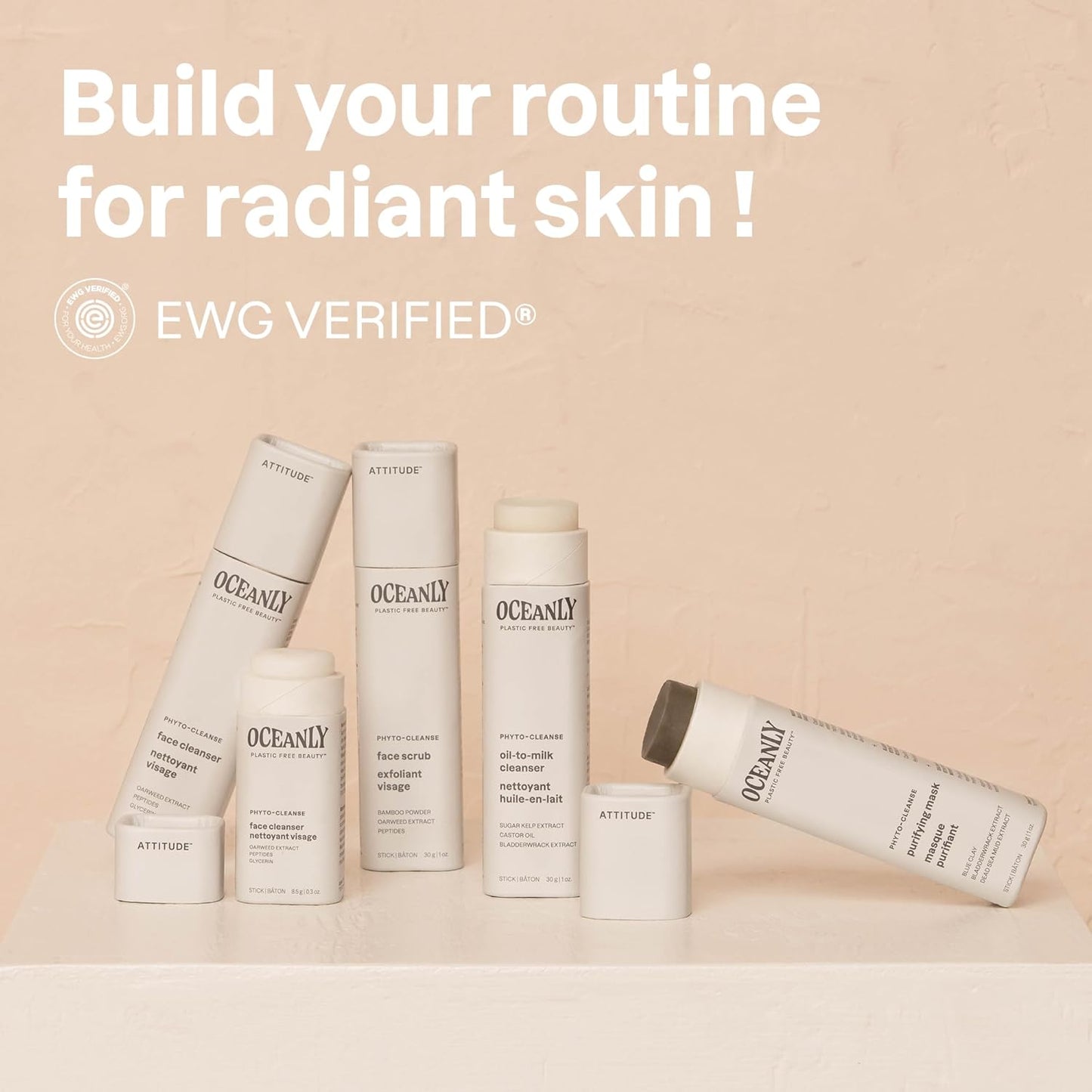 ATTITUDE Oceanly 油转乳洁面棒,加拿大制造,经 EWG 认证,不含塑料,植物和矿物质成分,纯素且无动物实验的美容产品,PHYTO CLEANSE,无香型,30 克