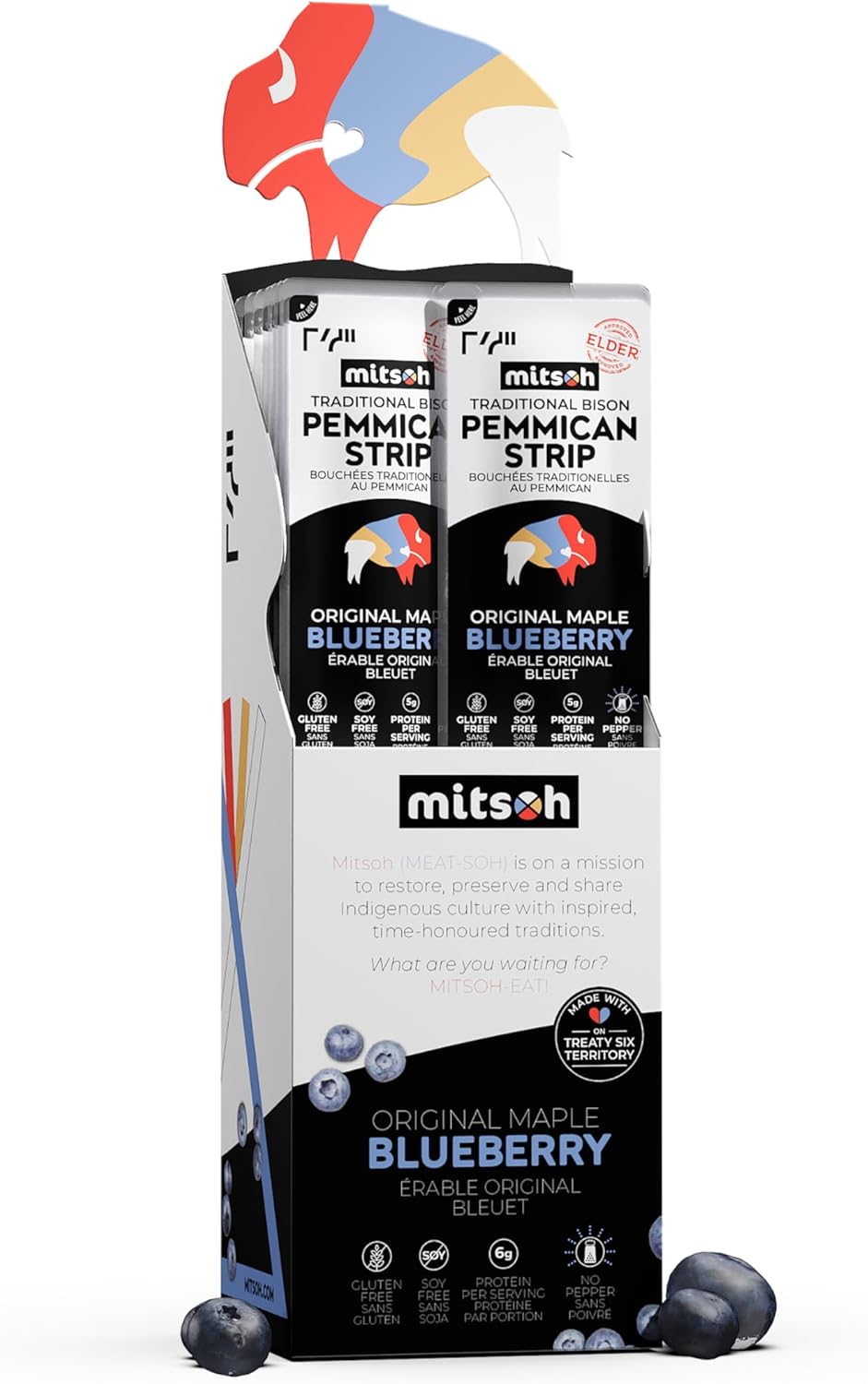 Bison Blueberry Pemmican Meat Snack | Indigenous Superfood | Made w/Grass-Fed Bison | Canadian, Indigenous-Owned | High Protein, Gluten-Free, Soy-Free, 4-Pack