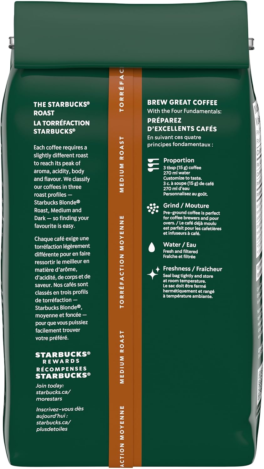 星巴克派克市场烘焙研磨咖啡,中度烘焙,口感顺滑,拉丁美洲咖啡豆混合均匀,340克/袋