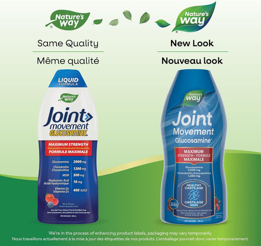 Nature's Way 关节运动葡萄糖胺 - 缓解关节疼痛的补充剂,含葡萄糖胺、软骨素、透明质酸、MSM 和维生素 D3 补充剂,支持骨关节炎,480 毫升(1 包)包装可能有所不同
