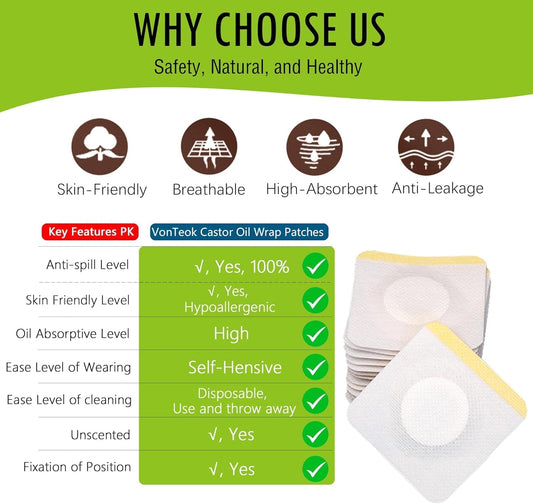 50 件蓖麻油包肚脐,高吸收性自粘有机棉蓖麻油包促进消化(不含油)(A)