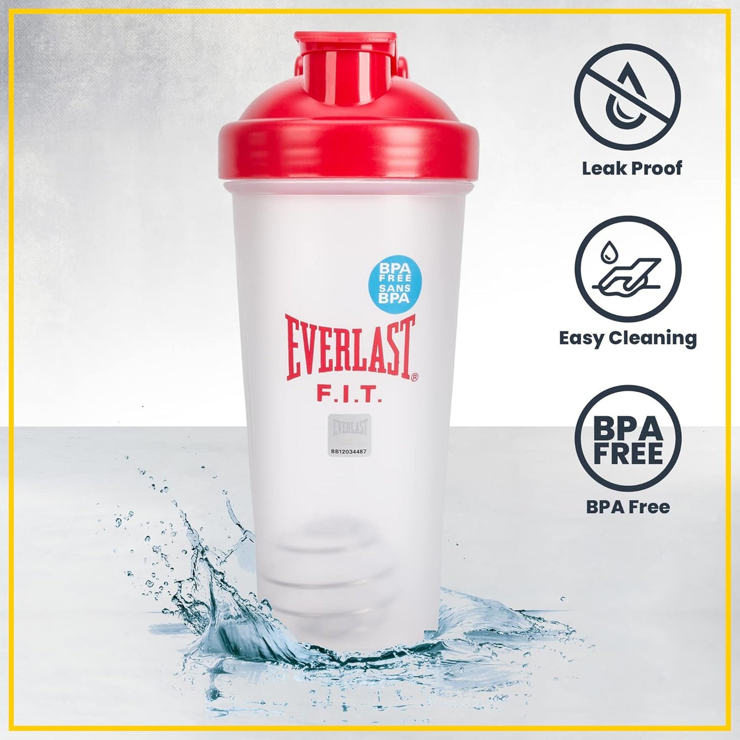 Everlast FIT 600ML 摇摇杯 - 防漏 - 摇摇杯带螺旋搅拌球,不含 BPA/DEHP,易于清洁,非常适合混合蛋白质奶昔。(红色)