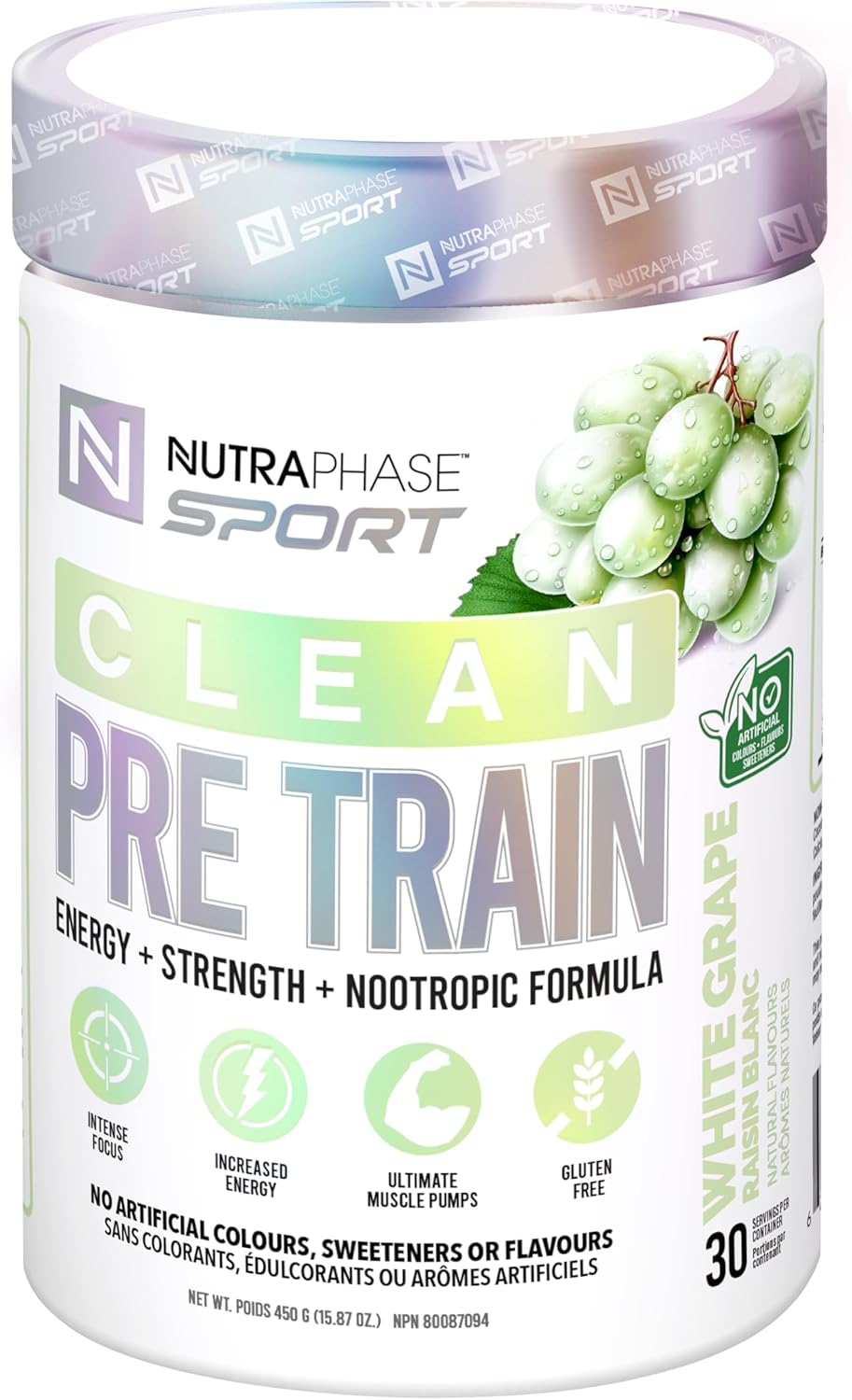NUTRAPHASE CLEAN PRE-TRAIN WHITE GRAPE 30 SERVINGS