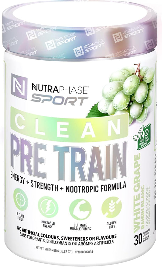NUTRAPHASE CLEAN PRE-TRAIN WHITE GRAPE 30 SERVINGS