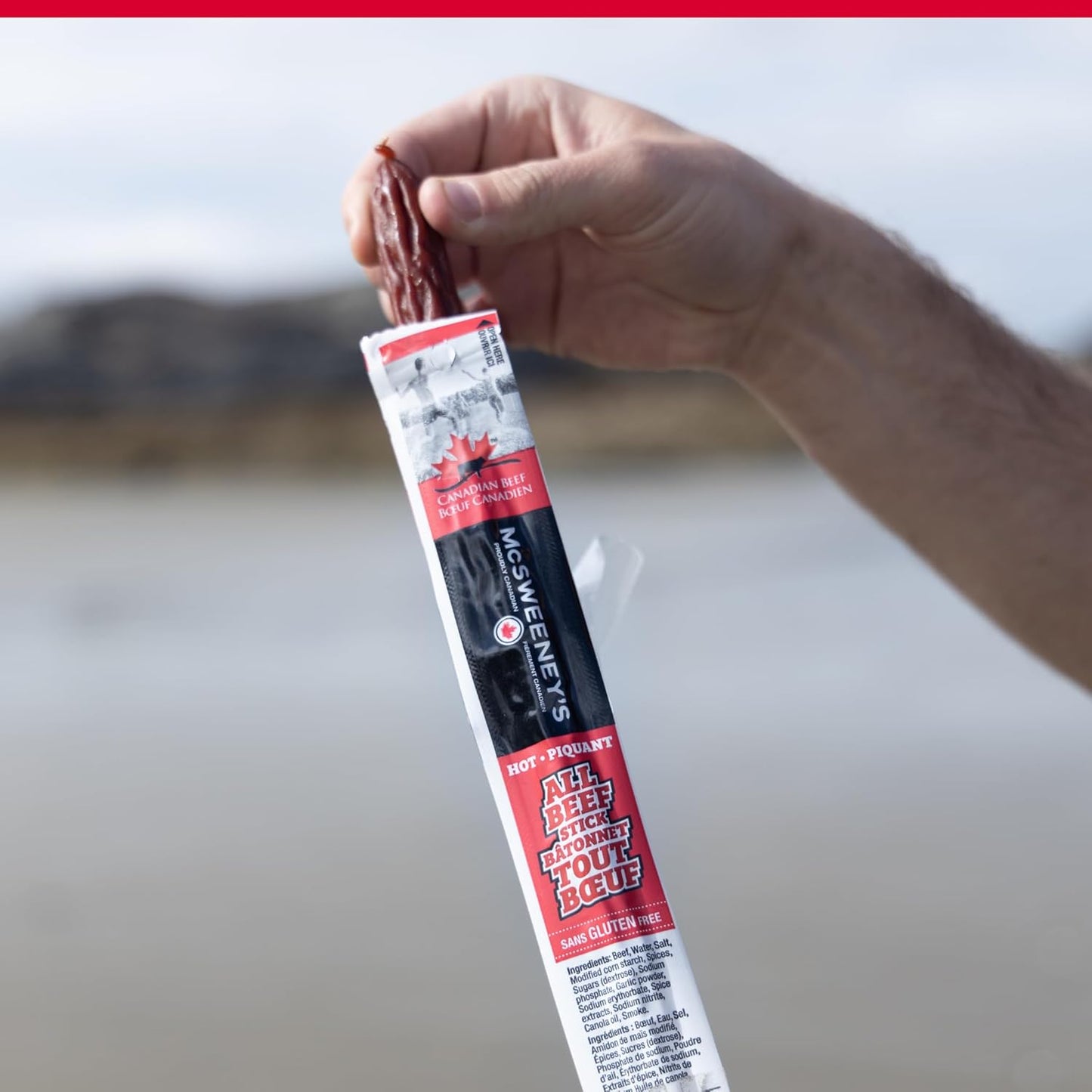 McSweeney's Hot All Beef Meat Stick Box. 100% Made in Canada, High Protein Snacks, Low Carb, Gluten Free, Low Fat, Meat Snacks, Naturally Smoked, Shelf Stable, Bulk Case 50g (Pack of 16)