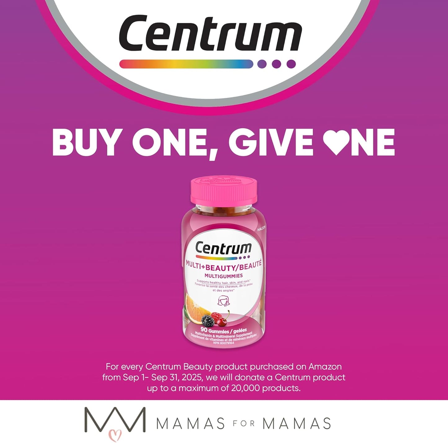 Centrum MultiGummies,多种+美容多种维生素软糖,适用于男性和女性的头发、皮肤和指甲维生素,樱桃、浆果和橙子口味,90 粒软糖(包装可能有所不同)