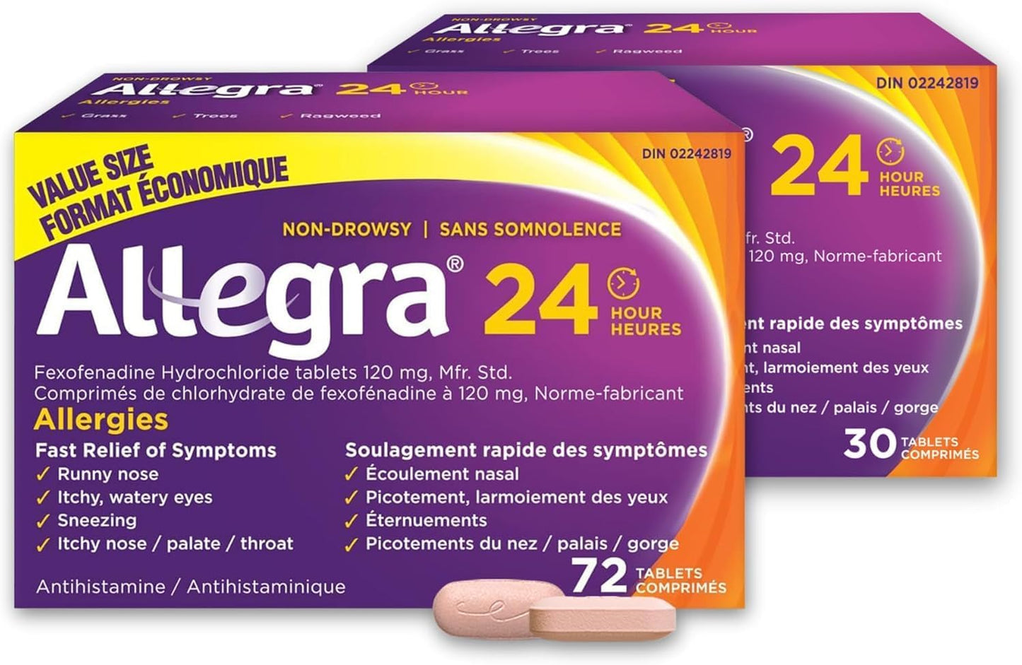 Allegra 24 小时抗过敏药,不引起嗜睡,快速有效的抗过敏药,用于缓解打喷嚏、流泪和喉咙发痒,盐酸非索非那定 120 毫克,102 片