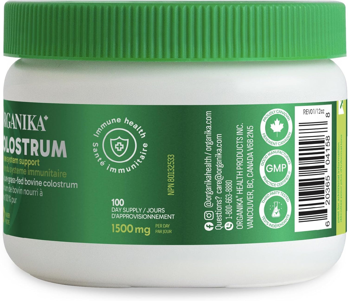 Organika 加拿大製造初乳(牛)- 免疫支持,草飼 - 150克