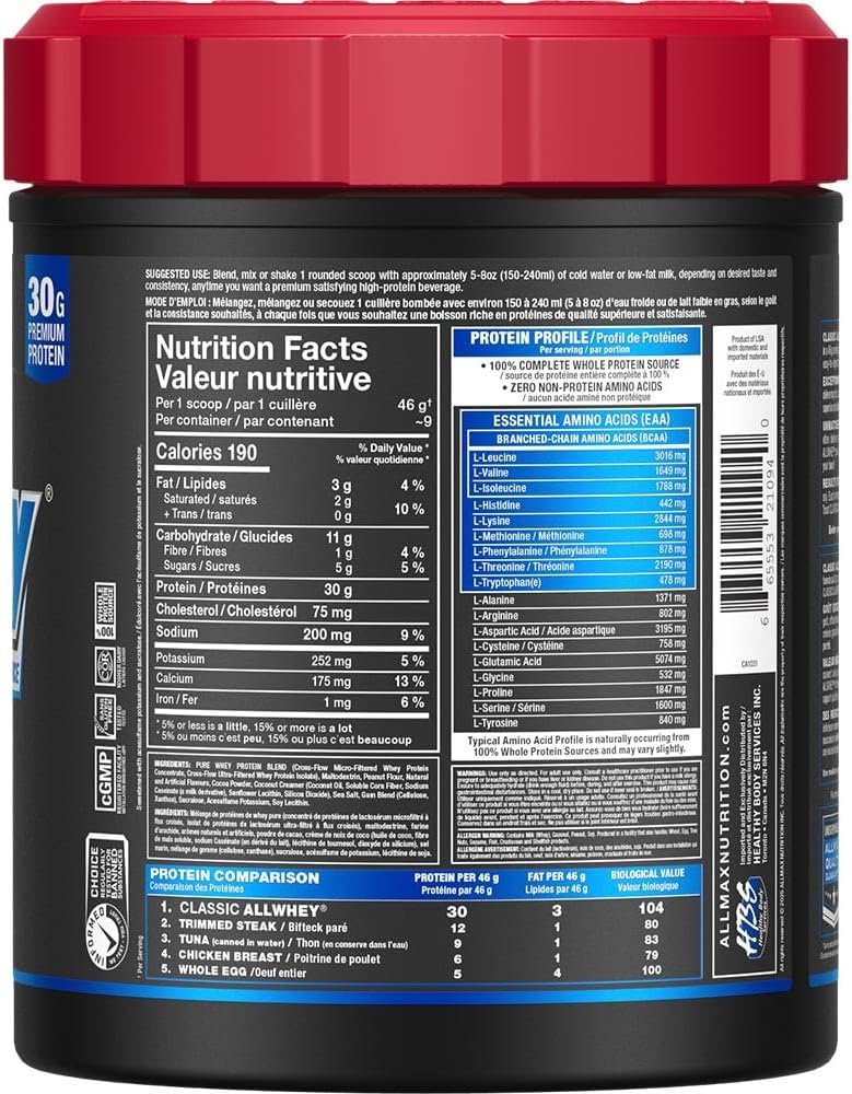 ALLMAX Nutrition ALLWHEY 经典优质乳清蛋白粉,巧克力花生酱味 - 425克 - 每份含30克蛋白质,无麸质,低糖,经实验室测试,9份