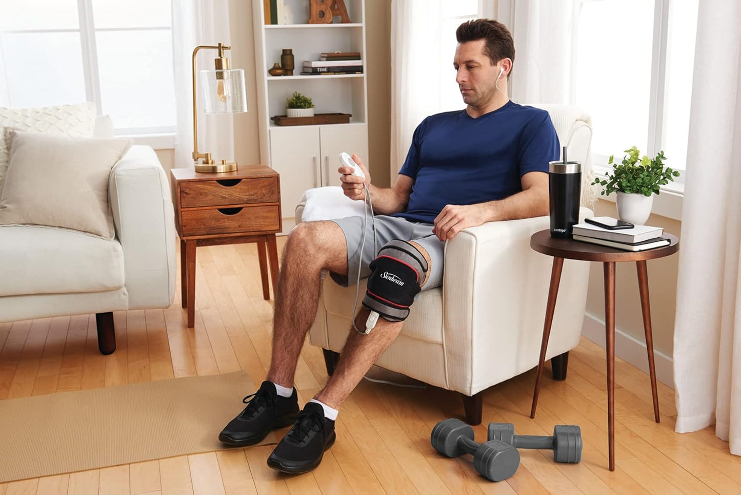 Sunbeam FlexTemp 冷熱關節敷帶,緩解疼痛,適用於肘部或膝蓋的冷熱療法,加熱墊,具有 3 種加熱設定和 2 小時自動關閉功能,灰色