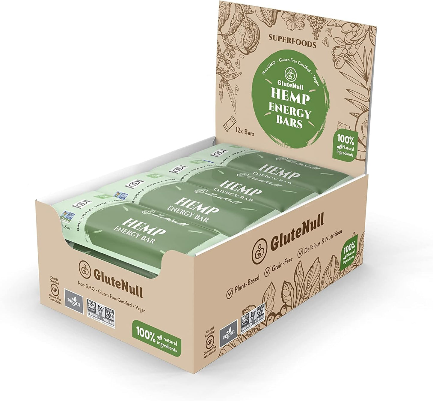 Glutenull Bakery Individually Wrapped Gluten-Free Breakfast Energy Bar, Raw Hemp, 12 Count