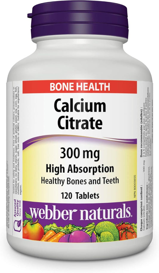 Webber Naturals 檸檬酸鈣,120 片,高吸收率,有助於支持骨骼和牙齒,純素