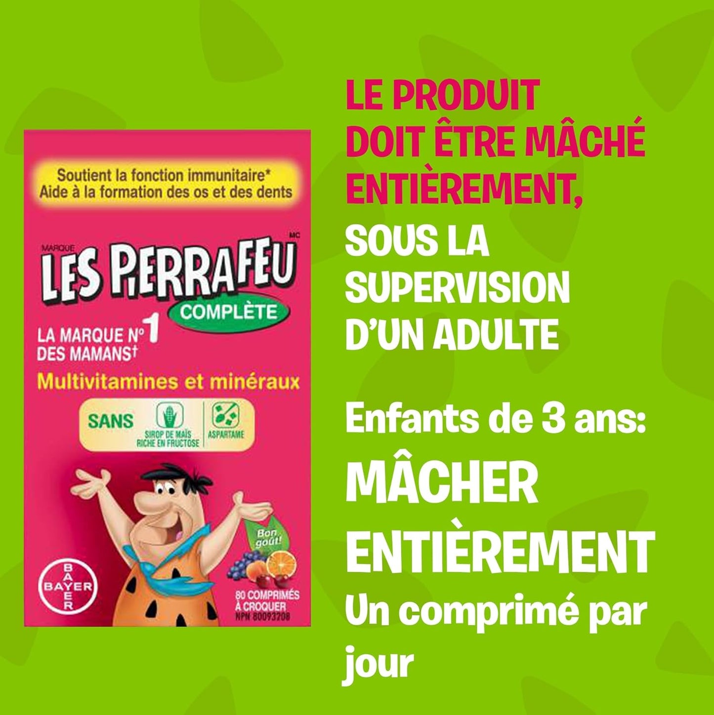 FLINTSTONES 兒童複合維生素咀嚼片,不含阿斯巴甜,含維生素 A、C6、B12、C、D、e 和鈣,80 粒