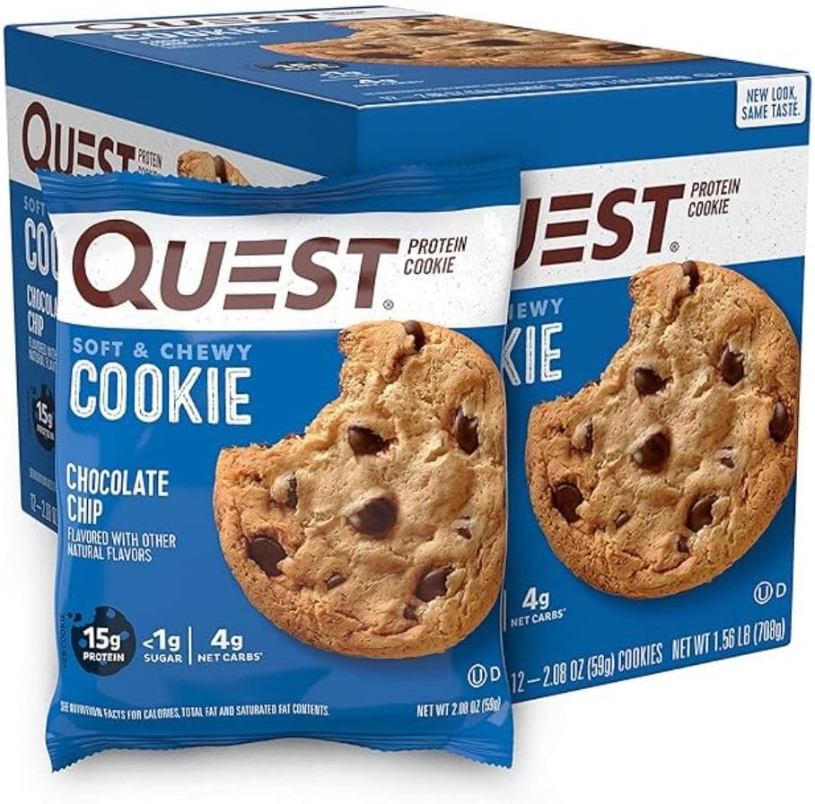 Quest Nutrition Chocolate Chip Protein Cookie, High Protein, High Fibre, Low Sugar, Keto Friendly & BBQ Flavour Original Style Protein Chips, High Protein, Baked, Not Fried