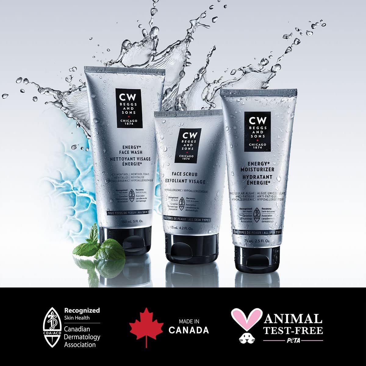 CW Beggs Energy+ Face Wash for Men, Normal to Dry Skin, Hypoallergenic, Fragrance-Free, Paraben-Free, Alcohol-Free, Mineral Oil-Free, Cruelty-Free,