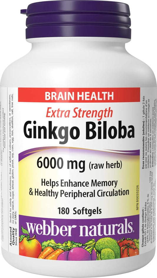 Webber Naturals Ginkgo Biloba 6000 mg, 180 Softgels, Helps Enhance Cognitive Function and Memory & Vitamin E 400 IU, 120 Softgels, Natural Source of Vitamin E, Antioxidant Support
