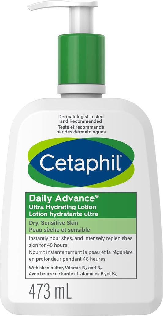 Cetaphil Daily Advance Lotion, 473ml | Ultra Hydrating Body Lotion & Gentle Skin Cleanser (500ml) - Hydrating Face Wash & Body Wash