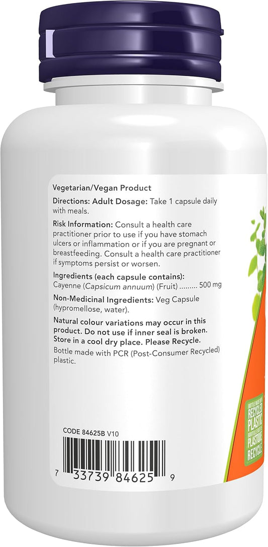 NOW Supplements, Cayenne (Capsicum annuum) 500 mg, Herbal Support, 100 Veg Capsules