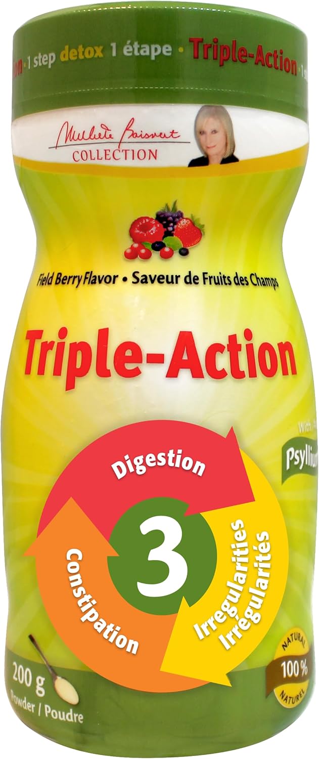 Triple- Action 200g Powder - Field Berry Flavor - Triple-Action Psyllium Husk for Comfortable Digestion & Gut Balance, Licorice Root & Garlic for Gentle Support, Promote Regularity & Digestive Harmony