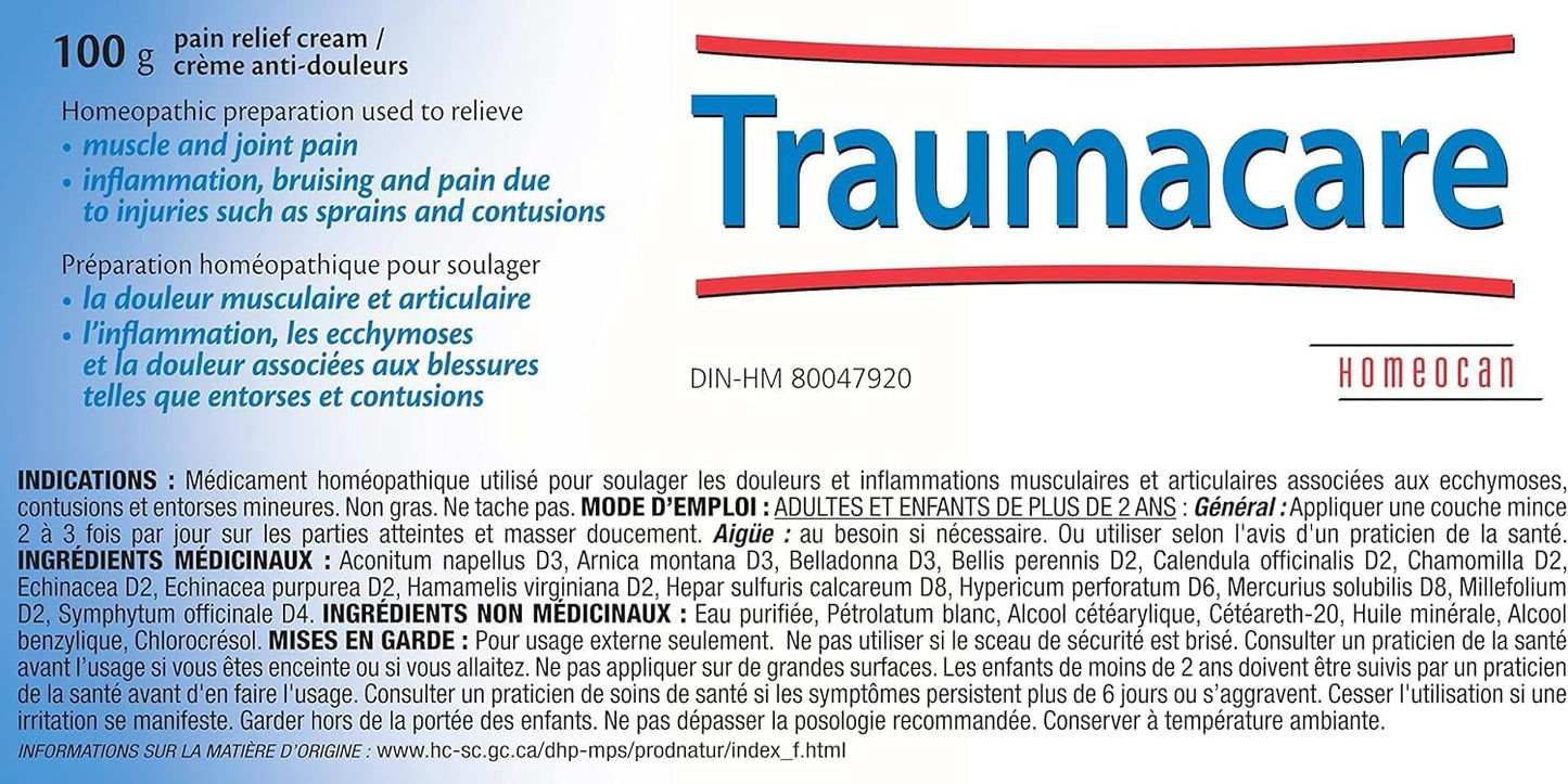 Traumacare 止痛膏 100g 管裝,舒緩肌肉和關節,山金車配方,不油膩,無香型,支持積極的生活方式,快速吸收,適合成人和兒童日常使用