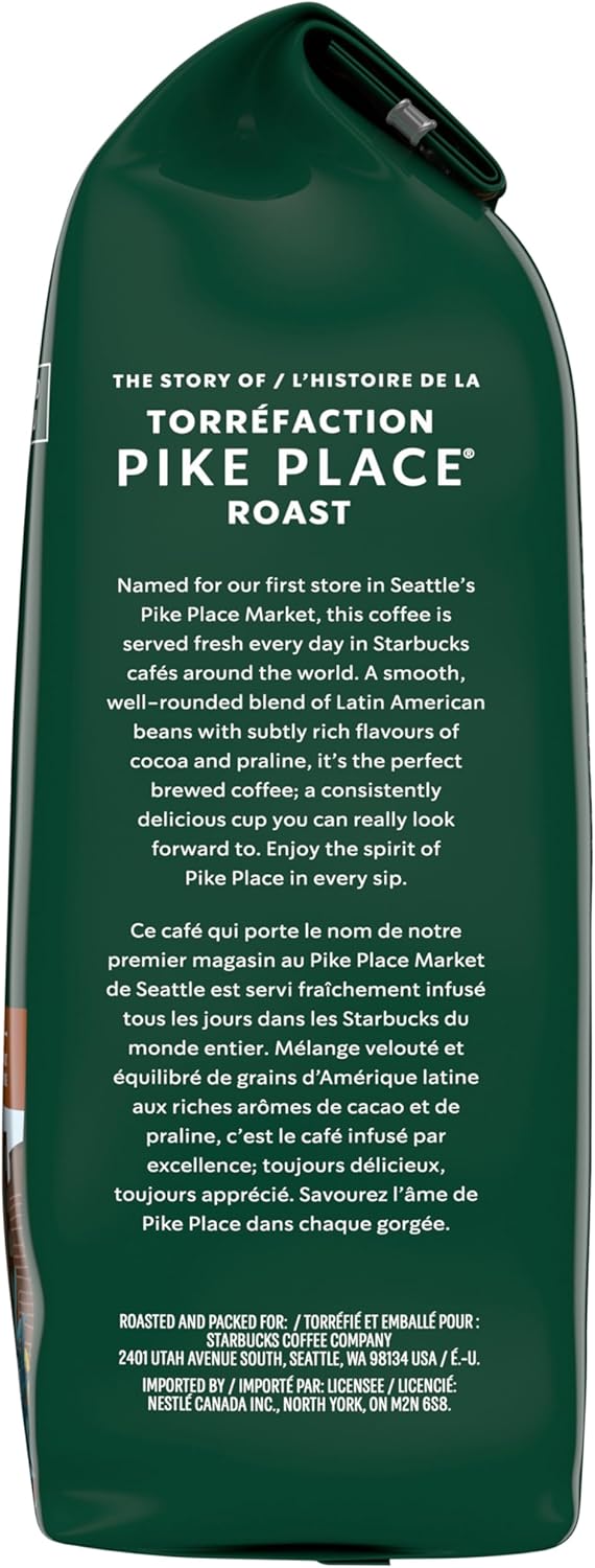 星巴克派克市场研磨咖啡,中度烘焙咖啡,100% 阿拉比卡咖啡豆研磨 - 340 克袋装(6 包,2040 克)