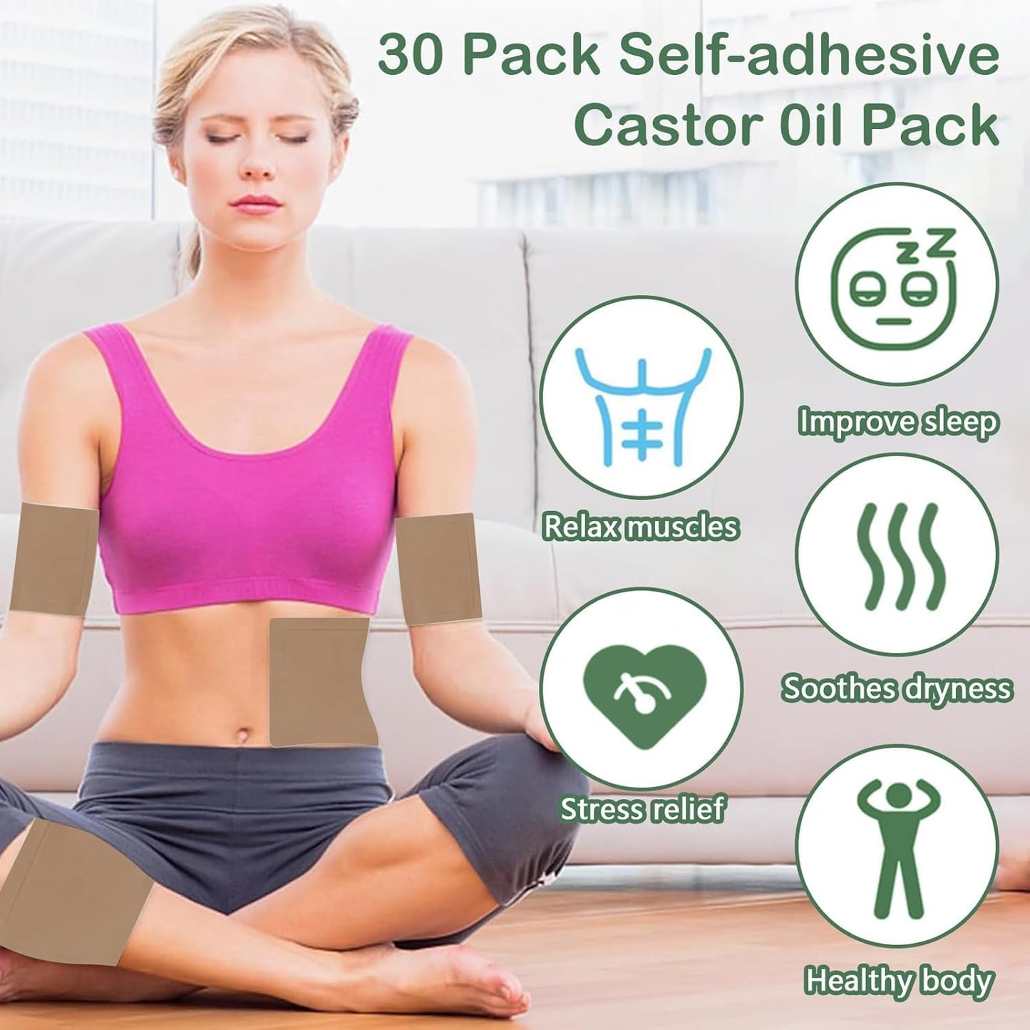 30Pcs Castor Oil Patches, Self-Adhesive Castor Oil Packs, Castor Oil Pack Wrap Organic Cotton, Small Disposable Castor Oil Patches, 3 Sizes Castor Oil Pack No Wash Leak Proof (Coffee)