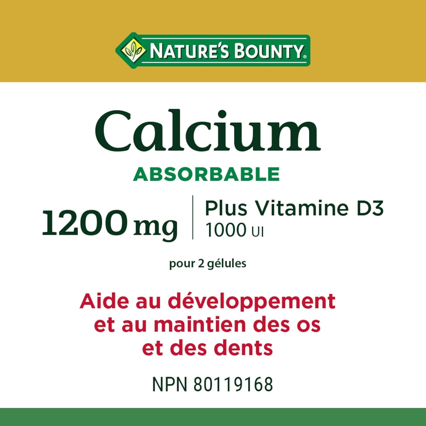 自然之寶鈣加維生素 D3,可吸收,1200 毫克,有助於骨骼和牙齒的發育,有助於鈣和磷的吸收和利用,可降低骨質疏鬆症的風險,軟膠囊,267.5 克