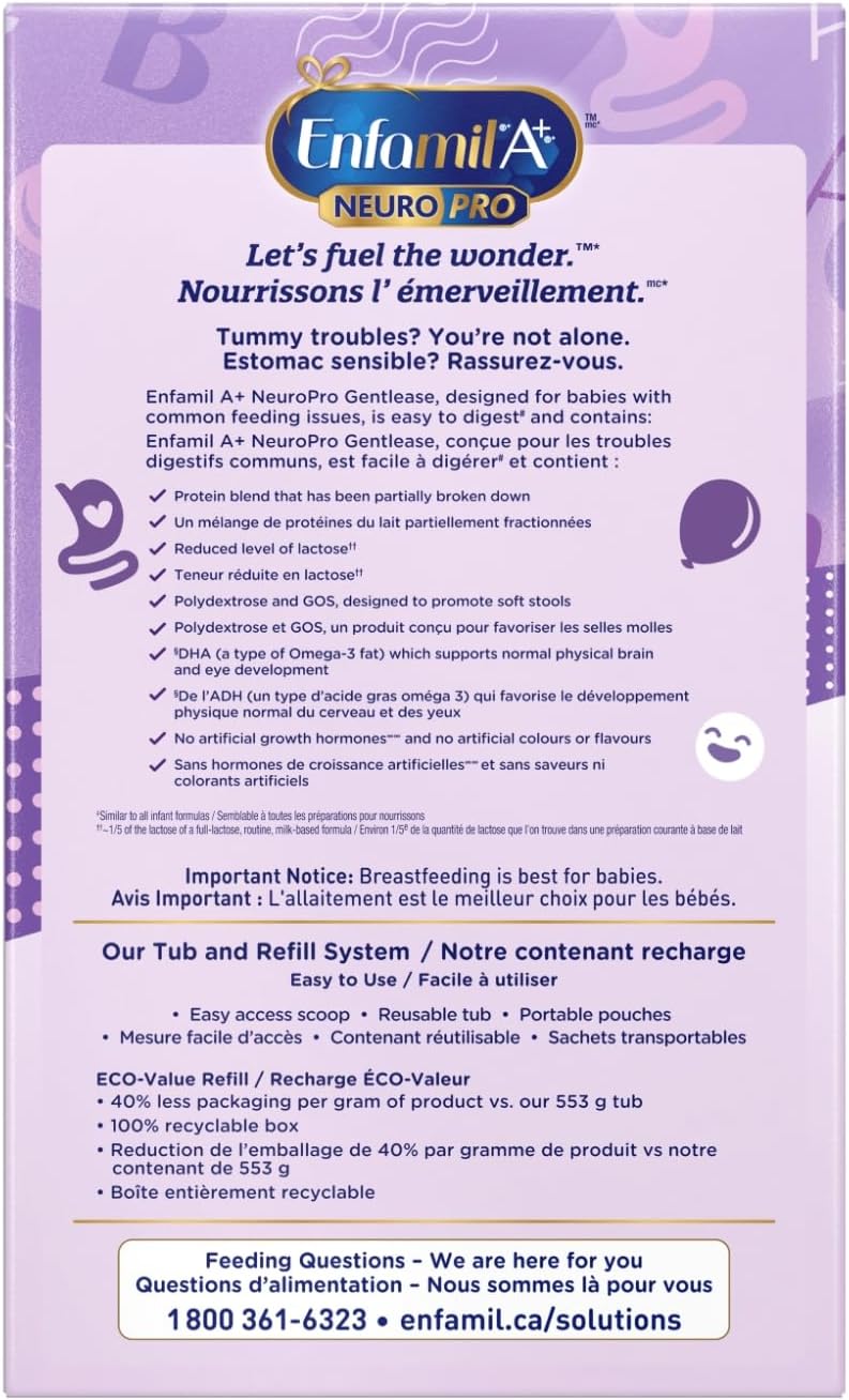 Enfamil A+ NeuroPro Gentlease 嬰兒配方奶粉,補充裝紙盒裝,含健腦 DHA,0-12 個月,2 x 431 克(862 克)