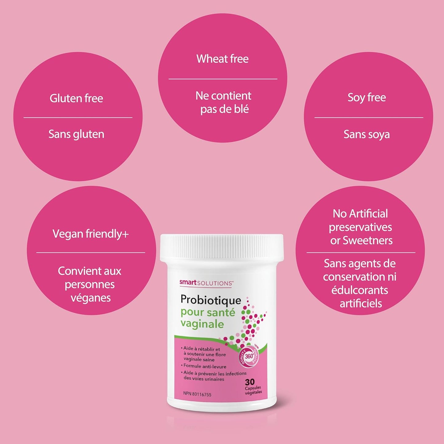Smart Solutions Vaginal Health Probiotic 5 Billion CFU with 271 mg Cranberry, Helps to Restore and Support Healthy Vaginal Flora, and Intestinal Health, 30 Vegetarian Capsules