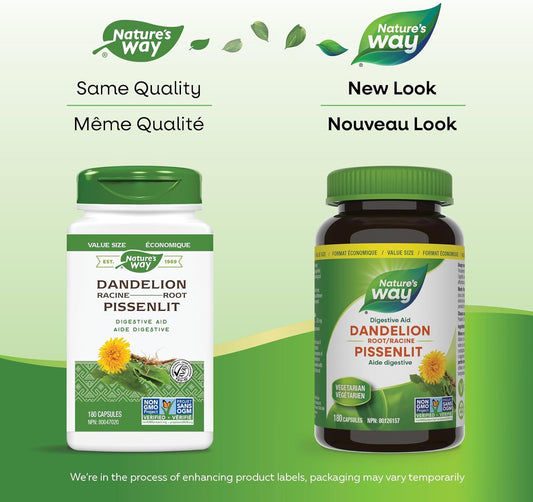 Nature's Way Dandelion Root - Digestion Supplement – Diuretic Laxative - Non-GMO Verified - 180 Vegetarian Capsules, Value Size