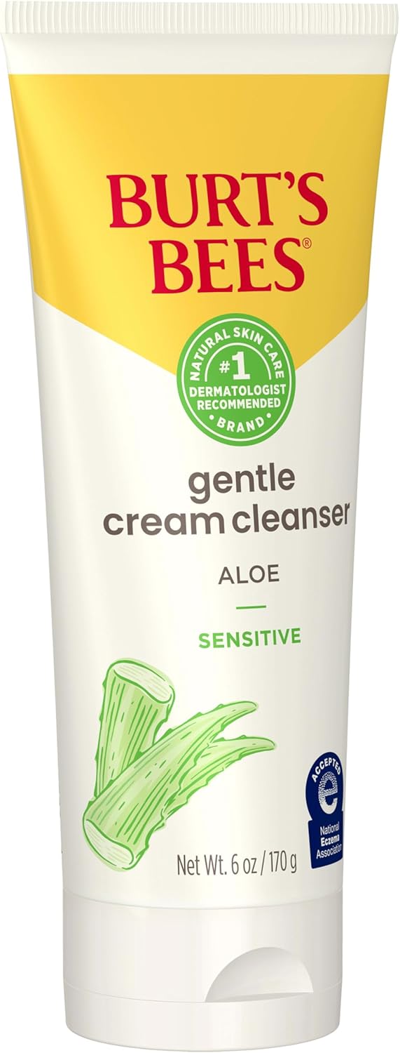 Burt's Bees Sensitive Facial Cream Cleanser Daily Face Wash for Sensitive Skin with Cotton Extract, 98.9% Natural Origin, Developed with Dermatologists, 170g, Face Cleanser