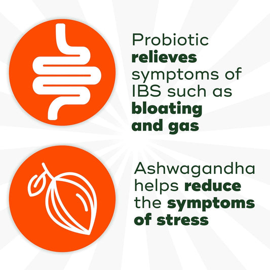 Align 益生菌,缓解腹胀和消化压力,含南非醉茄的男女益生菌,有助于缓解肠易激综合征 (IBS) 症状,例如腹胀、胀气和腹部不适,28 粒胶囊