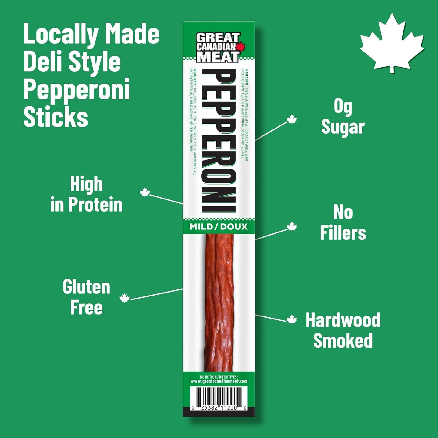 Mild Pepperoni Sticks Box 18 x 22g Caddy by Great Canadian Meat, Meat Snacks, Meat Sticks For Carnivores. Perfect For Snacking, Gluten Free, High In Protein