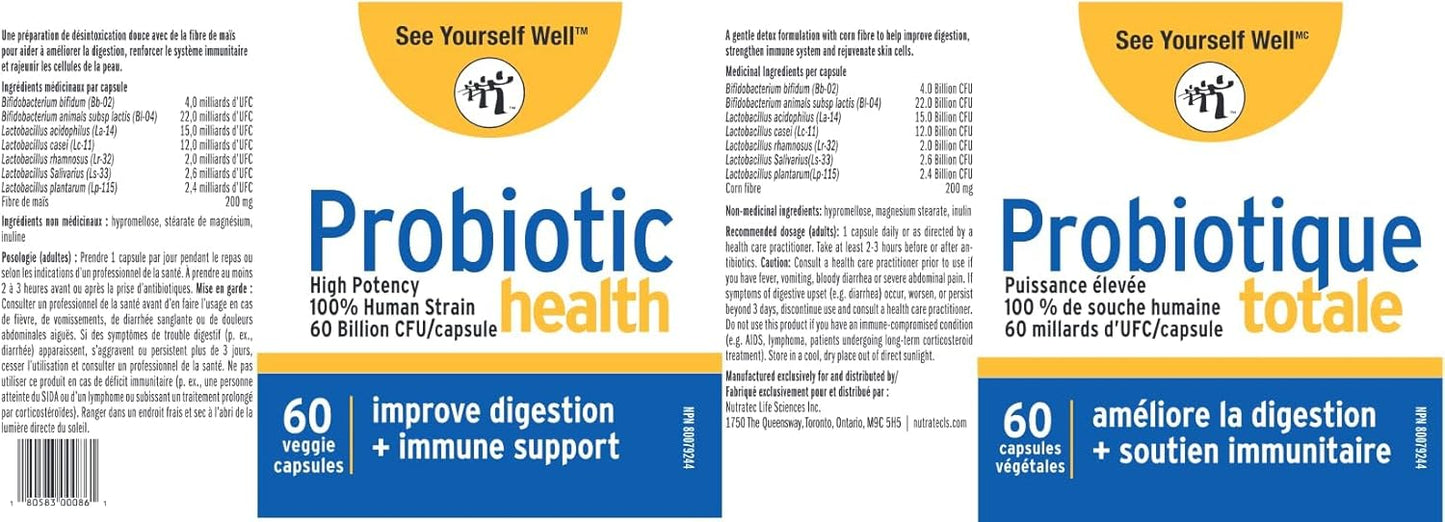 Probiotics 60 Billion CFU: Digestive & Gut Health - Supports Occasional Constipation, Diarrhea, Gas & Bloating - Immune Support - High Potency Dr Formulated for Women & Men. By See Yourself Well. 60ct