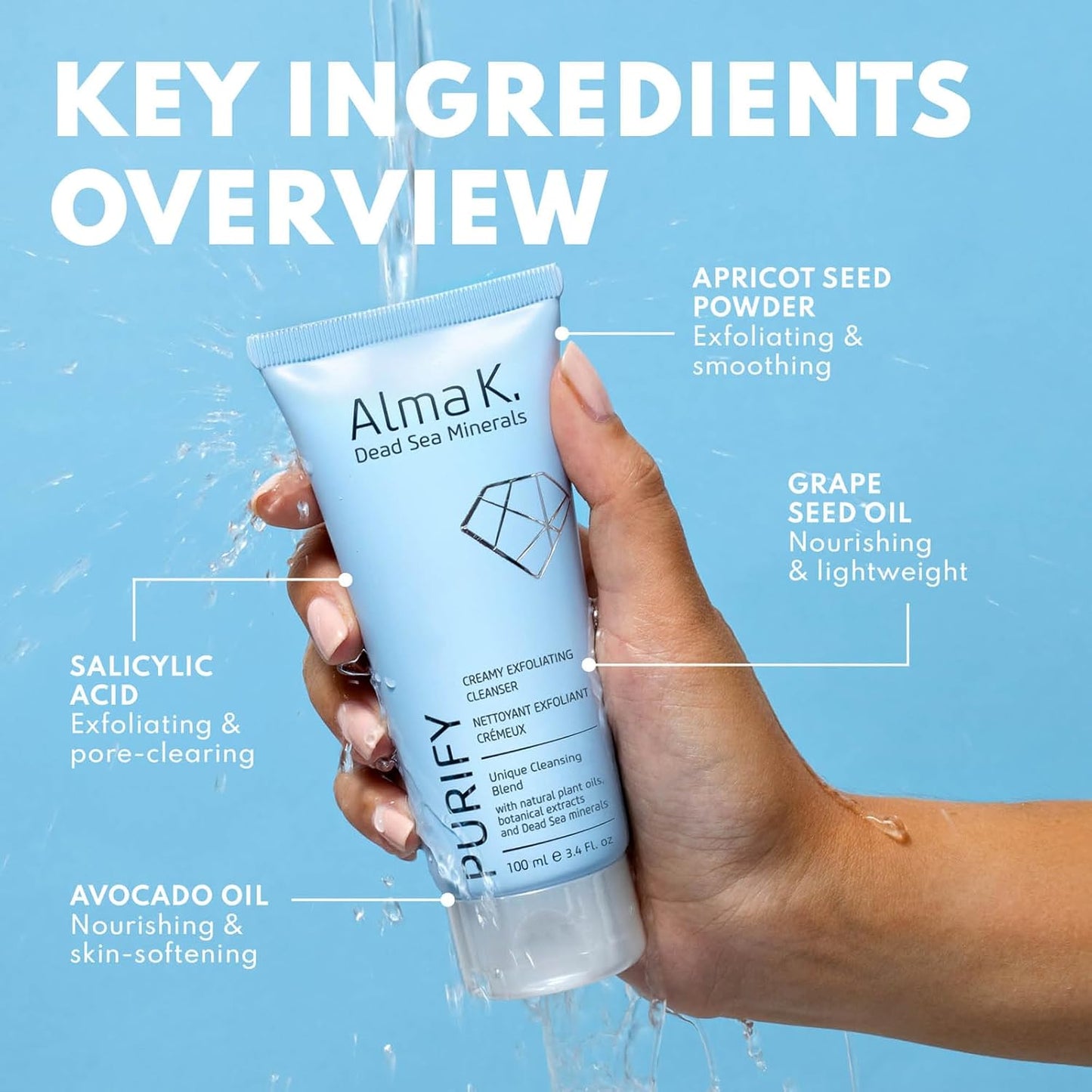 Alma K Creamy Exfoliating Cleanser - Face Wash for Women - Hydrating Facial with Salicylic Acid - Gentle Face Cleanser for Women - 3.4 oz
