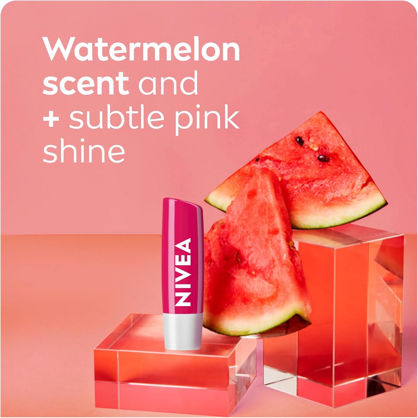 NIVEA 潤唇膏套裝 - 帶有光澤的色彩,草莓光澤(2 x 4.8g)+西瓜光澤(2 x 4.8g),含有乳木果油和保濕油,可 24 小時保濕