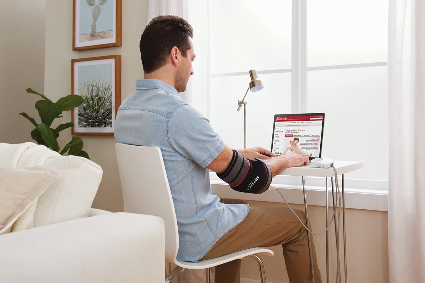 Sunbeam FlexTemp 冷熱關節敷帶,緩解疼痛,適用於肘部或膝蓋的冷熱療法,加熱墊,具有 3 種加熱設定和 2 小時自動關閉功能,灰色