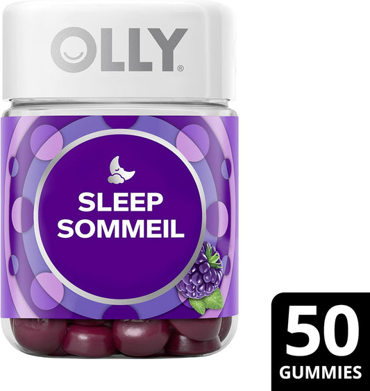 OLLY 睡眠软糖补充剂有助于促进健康的睡眠周期 Blackberry Zen 含褪黑激素、L-茶氨酸和植物成分 25 天供应量 50 粒软糖