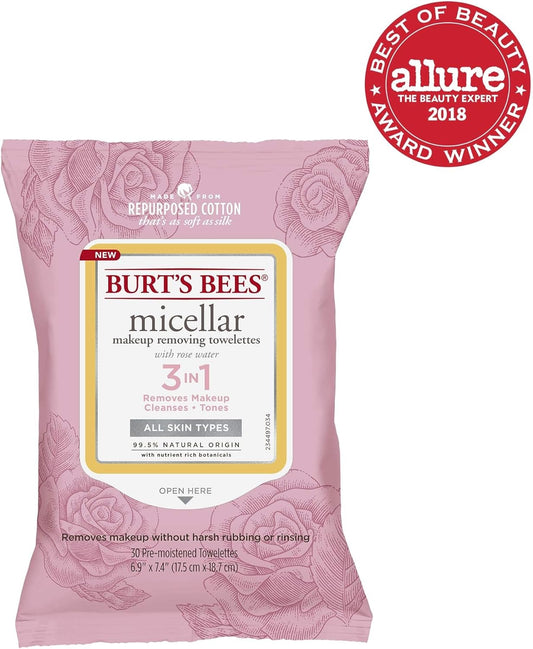 Burt's Bees Micellar Cleansing Towelettes With Rose Water 30 count
