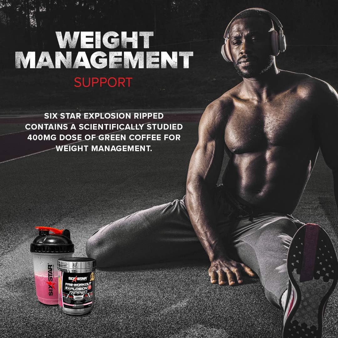 Six Star 锻炼前 + 减重配方、Six Star 锻炼前爆炸式撕裂能量粉、男女适用、含 β-丙氨酸的锻炼前粉末(可提升能量、注意力和强度)、粉红柠檬水(30 份)