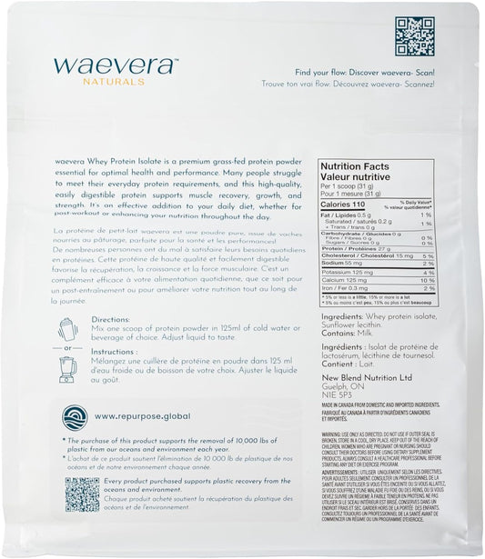 Waevera 無味乳清分離蛋白 – 907 克(2 磅),高蛋白,幾乎不含乳糖,純淨無麩質