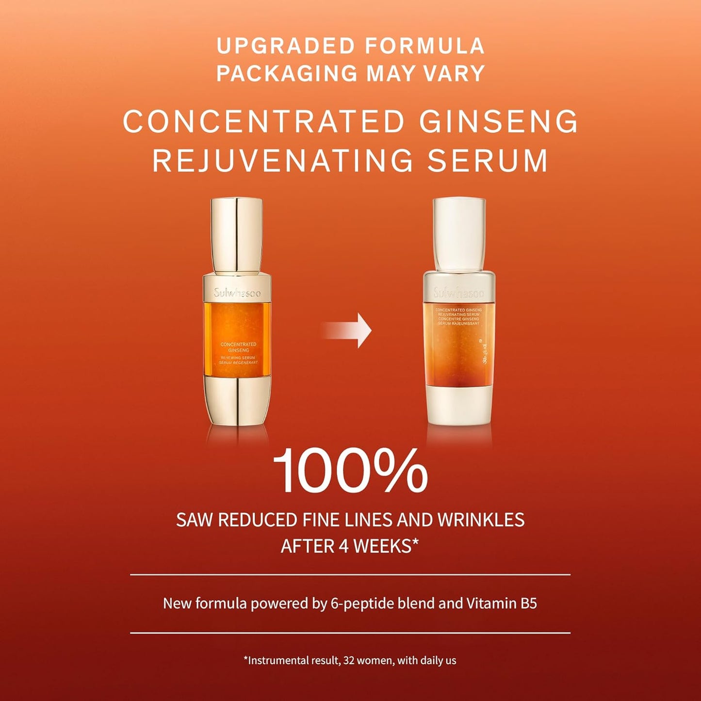 Sulwhasoo Concentrated Ginseng Rejuvenating Serum- Ginseng & Peptide Anti-Aging Serum with Niacinamide, Retinol, Vitamin B5 & Hyaluronic Acid for Wrinkles & Hydration, 1.01 fl. oz.(Packaging May Vary)