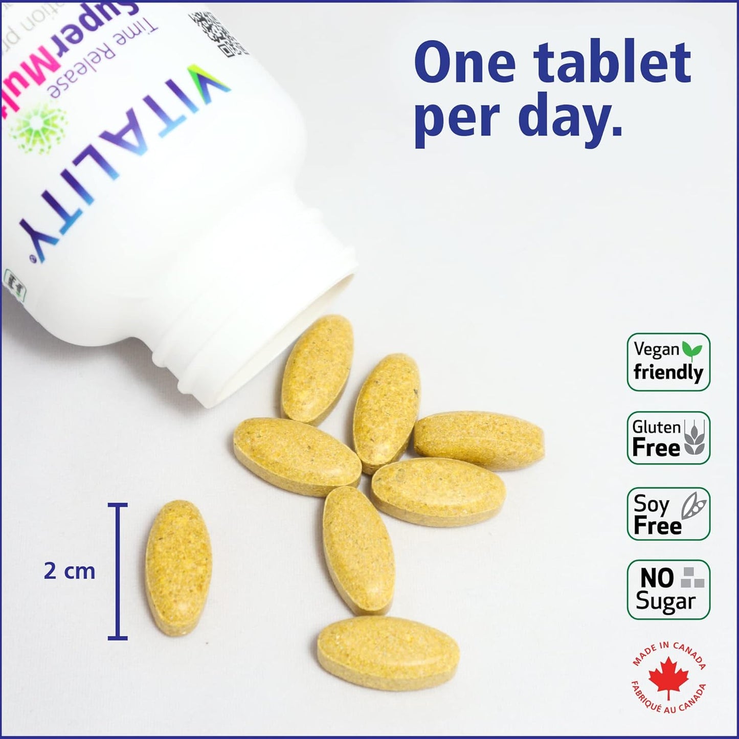 VITALITY 女士高效复合维生素 - 每日一片,缓释维生素和矿物质,铁、碘、B 族维生素 C、钙、镁和维生素 D3,能量、骨骼和免疫支持,30 片